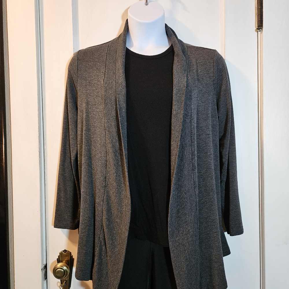Liz Claiborne Women's Long Sleeve Open Front Cardigan Dark Grey - Size Large